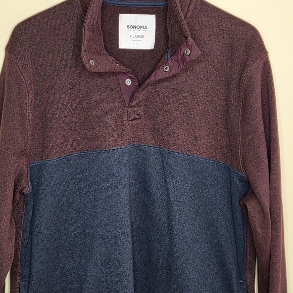 Sonoma | Colorblock Navy & Maroon Snap Mockneck Sweater Fleece Size XL - Picture 2 of 5